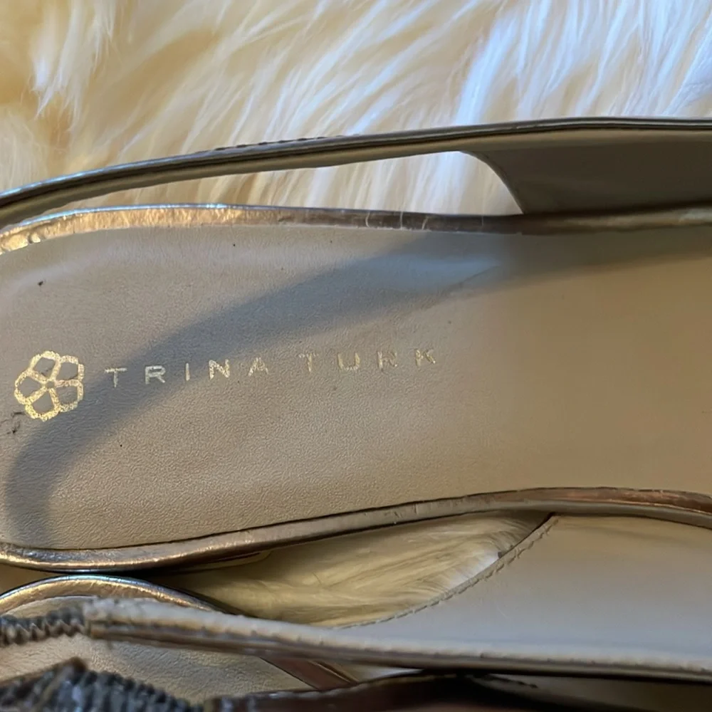 Trina Turk Bronze Metallic Flat Leather Slingbacks